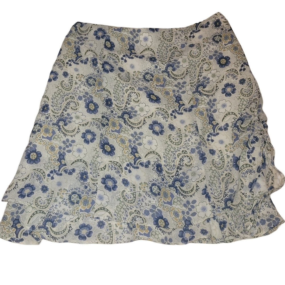 MC Collection Blue and Cream Floral Patterned Skirt M